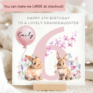 Carte personnalisée 6e anniversaire de petite-fille, carte 6e anniversaire lapin et papillon, petite-fille personnalisée fête ses 6 ans, petite-fille a 6 ans
