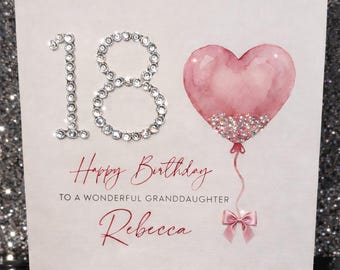 Handmade Granddaughter Luxury 18th Birthday Card, Personalised Diamante Sparkle Keepsake, Diamond Sparkle Milestone Card, Free Delivery
