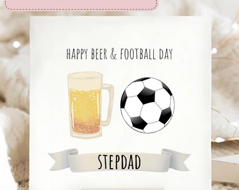 Stepdad Beer & Football Day Birthday Card, Personalised Stepdad Birthday Card, Funny Birthday Card, Football Lover Birthday Card, Footy Dad