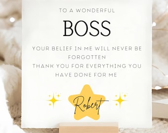 To A Wonderful Boss Personalised Card, Thank You Boss Card, Gift For Best Boss Ever, Leaving Card Thank You, Special Person Card, Manager