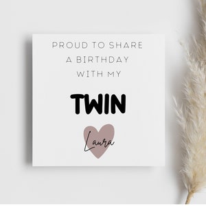 Carte d'anniversaire de jumeaux personnalisée, pour elle, pour lui, soeur, frère, jumeaux, meilleur ami, cadeau pour la famille, message spécial coeur, je t'aime