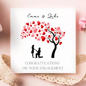Congratulations On Your Engagement Card, Lovely Couple Card, Red Hearts Tree Card, He Proposed Card, Getting Married Card, Special Couple