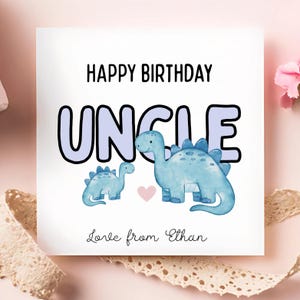 Carte d'anniversaire oncle dinosaure, carte d'anniversaire oncle personnalisée, carte oncle Dino, cadeau d'anniversaire oncle dinosaure, carte d'anniversaire bleue, pour lui