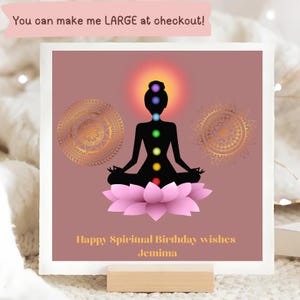 Personalised Happy Spiritual Birthday Card, chakra, crystals, healing, soothing, for her, personalised, colourful, gold lotus, lovely, love