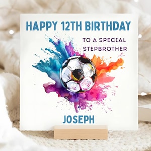Carte de football 12e anniversaire de demi-frère, carte d'anniversaire personnalisée beau-frère a 12 ans, douzième carte colorée de football de demi-frère