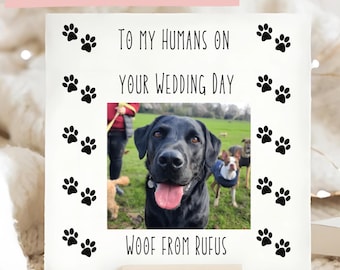 Tarjeta de boda con foto de mascota personalizada, de tu perro, mis humanos se casan, día de la boda, guau de, padres de perros, día especial de los humanos