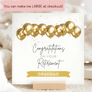 Personalised Grandad Retirement Congratulations Card, Gold Balloon Grandad Retirement Card, Celebrating Grandads Retirement Card, Retired