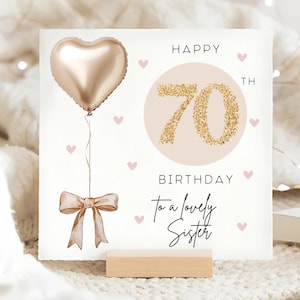 Sister 70th Gold & Beige Birthday Card, Personalised Sister 70th Card, Sister Is Seventy Card, Sister Seventieth Birthday Card, Sister Is 70