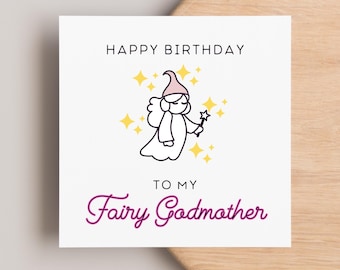 Tarjeta de cumpleaños para hada madrina, feliz cumpleaños para madrina, tarjeta de cumpleaños para ella, tarjeta de feliz cumpleaños para madrina, hada, tía, prima, brillo