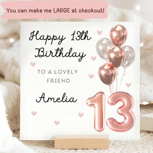 Carte d'anniversaire personnalisée ami 13e, carte de ballon de 13e anniversaire en or rose, carte Bestie adolescent, officiellement une carte d'adolescent, 13 ans