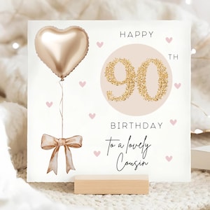 Cousin 90th Gold & Beige Birthday Card, Personalised Cousin 90th Card, Cousin Is Ninety Card, Cousin Ninetieth Birthday Card, Cousin Is 90