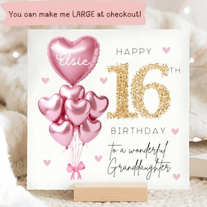 Tarjeta personalizada para el 16.º cumpleaños de tu nieta, tarjeta con globo dorado rosa, hermana de 16 años, regalo para el decimosexto cumpleaños, 16.º cumpleaños de tu nieta