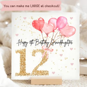 12e carte d'anniversaire ballon rose petite-fille, carte d'anniversaire 12 petite-fille personnalisée, douzième carte rose petite-fille, carte douze