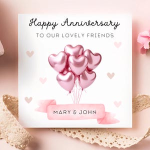 Lovely Friends Happy Anniversary Card, Personalised Friends Anniversary Card, Special Mates Anniversary Card, Heart Balloon Gift, Mr and Mrs
