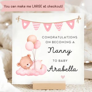 Congrats On Becoming A Nanny Card, Pink Newborn Baby Card, Personalised Nanny Card, New Baby Born Card, Little Baby Girl Card, Special Nan