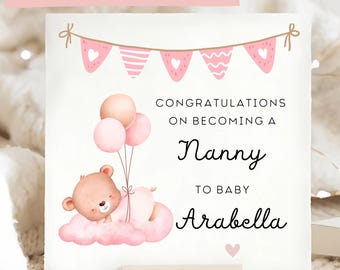 Tarjeta de felicitación por convertirte en niñera, tarjeta rosa para recién nacido, tarjeta personalizada para niñera, tarjeta para recién nacido, tarjeta para niña pequeña, niñera especial