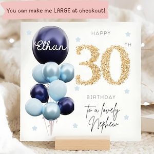 Carte personnalisée 30e anniversaire de neveu, carte ballon en or bleu, neveu a 30 ans, cadeau de 30e anniversaire, carte 30e neveu, anniversaire de neveu