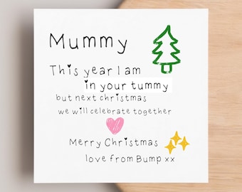 Mummy From Bump Christmas Card, Personalised Card For Mum, From Your Unborn Baby, Pregnant Mummy, Festive Card From Bump, Cant Wait To Meet