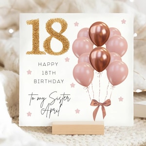 Carte d'anniversaire de soeur 18e anniversaire marron rose et or, carte d'anniversaire personnalisée de soeur dix-huitième, soeur a 18 ans, carte d'anniversaire soeur