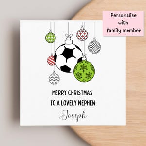 Football Baubles Christmas Card, Personalised Christmas Card, For Him, For Her, Nephew, Son, Brother, Family Christmas Card, Sports Xmas