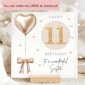 11e carte d'anniversaire beige et or, 11e carte personnalisée de soeur, carte de soeur a onze ans, carte de soeur onzième, carte de soeur merveilleuse
