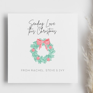 Personalised &#39;Sending Love This Christmas&#39; Wreath Card, From us card, this Xmas card, festive card, seasons greetings, happy Christmas