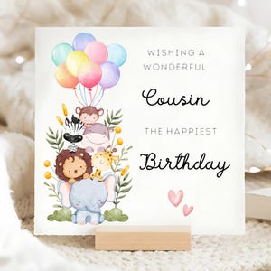 Cousin Jungle Animal Birthday Card, Lovely Cousin Birthday Card, For Her Birthday, Child Birthday Card, Cousin Birthday Gift, For Him