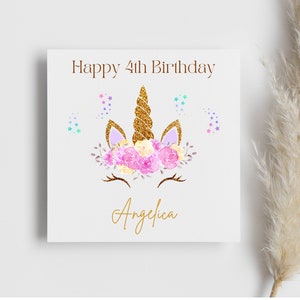 Personalised Unicorn Birthday card, little girl card, girl birthday card, daughter, niece, granddaughter, friend, sparkles card, magical