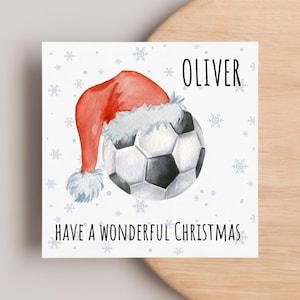 Football Santa Hat Christmas Card, Personalised Christmas Football Card, For My Son, Daughter, Footballer Xmas Card, Child Christmas Card