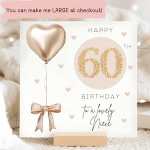 Carte d'anniversaire or et beige nièce 60e personnalisée, carte nièce 60e personnalisée, carte nièce a soixante ans, carte d'anniversaire nièce soixantième, nièce a 60 ans