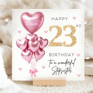 Carte personnalisée d'anniversaire de belle-soeur, carte ballon en or rose, belle-soeur a 23 ans, cadeau de vingt-troisième anniversaire, belle-soeur a 23 ans