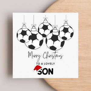 Son Football Christmas Card, Special Son Xmas Card, For Our Son, Football Baubles Card, Festive Football Card, Sport Christmas Card, Love