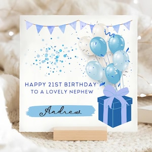 Carte bleue pour 21 ans de neveu, 21e anniversaire de neveu, cadeau de 21e anniversaire, carte de 21e anniversaire de neveu, neveu 21 personnalisé