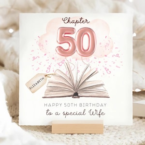 Carte d'anniversaire femme chapitre 50, carte 50e anniversaire femme personnalisée, carte cinquantième anniversaire femme, 50e anniversaire rose femme, belle carte femme