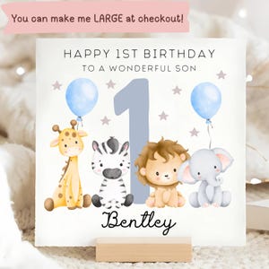 Tarjeta personalizada para el primer cumpleaños de un hijo, tarjeta de cumpleaños con un animal de la jungla para un hijo, tarjeta para el primer cumpleaños de un hijo, regalo para el cumpleaños de un hijo, tarjeta de cumpleaños para un bebé