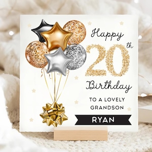 Carte personnalisée de 20e anniversaire de petit-fils, carte ballon or noir, petit-fils a 20 ans, cadeau de 20e anniversaire, 20e anniversaire de petit-fils