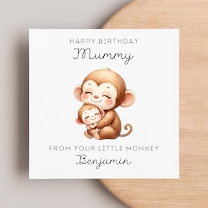 Carte d'anniversaire maman singe, carte d'anniversaire maman personnalisée, maman, mère, carte mignonne animal, carte spéciale maman, joyeux anniversaire maman, maman