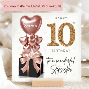 Carte personnalisée 10e anniversaire de belle-soeur, carte ballon noir en or rose, belle-soeur a 10 ans, cadeau 10e anniversaire, carte 10e anniversaire soeur