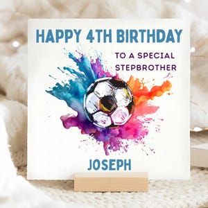 Carte de football 4e anniversaire demi-frère, carte d'anniversaire personnalisée demi-frère a 4 ans, quatrième carte football demi-frère, demi-frère spécial