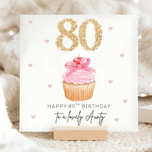 Carte de petit gâteau d'anniversaire de tante 80e, carte spéciale tante quatre-vingts, 80e anniversaire de tante, carte 80e anniversaire personnalisée, cadeau pour tante 80e anniversaire