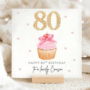 Tarjeta de cupcake para el 80.º cumpleaños de un primo, tarjeta especial para el 80.º cumpleaños de un primo, tarjeta personalizada para el 80.º cumpleaños de un primo, regalo para un primo 80.º cumpleaños
