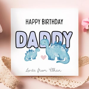 Daddy Dinosaur Birthday Card, Personalised Daddy Birthday Card, Dino Daddy Card, Dinosaur Daddy Birthday Gift, Blue Birthday Card