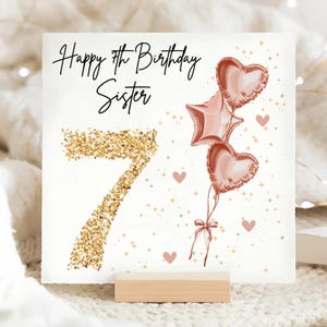 Carte d'anniversaire de 7e soeur, soeur fête ses 7 ans, carte d'anniversaire de petite soeur, carte de sept aujourd'hui, carte de petite soeur, cadeau pour soeur, 7e fille