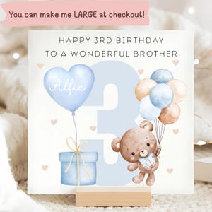 Carte 3e anniversaire frère bleu ours, 3e anniversaire frère personnalisé, troisième cadeau d'anniversaire frère, frère fête ses 3 ans, frère a trois ans