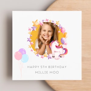 Carte d'anniversaire photo personnalisée licorne fille, carte d'anniversaire personnalisée, carte petite fille, fille, petite-fille, soeur, anniversaire spécial