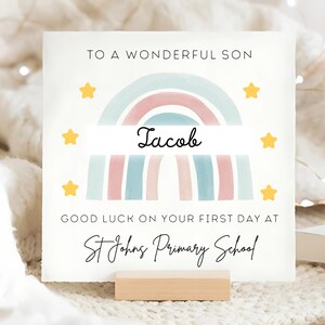 Tarjeta de primer día de clases para hijo, tarjeta de buena suerte para hijo, primaria, primaria, secundaria, secundaria, tarjeta escolar personalizada para hijo, nuevo colegio, vuelta al cole
