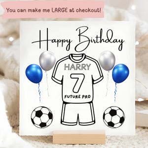 Personalised Football Shirt Birthday Card, Custom Football Shirt Card, Football Mad Gift, Football Blue Balloons Card, Child Football Card
