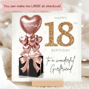 Carte personnalisée 18e anniversaire petite amie, carte ballon noir or rose, petite amie a 18 ans, cadeau dix-huitième anniversaire, carte petite amie 18e