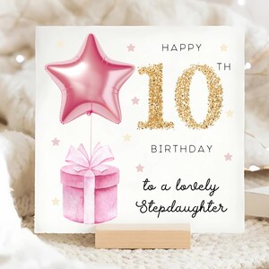 Carte 10e anniversaire belle-fille, carte ballon étoile rose, belle-fille a 10 ans, carte dixième anniversaire belle-fille, belle-fille a dix ans