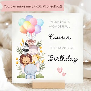 Carte d'anniversaire animal de la jungle cousine, belle carte d'anniversaire cousine, pour son anniversaire, carte d'anniversaire enfant, cadeau d'anniversaire cousin, pour lui